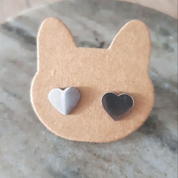 Silver Small Dainty Heart Stainless Steel Minimalist Stud Earrings - Picture 2 of 8